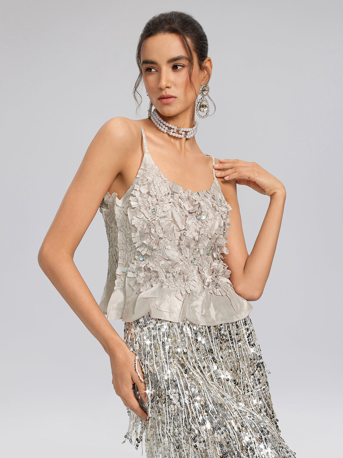 Champagne Pleated Texture Beaded Set