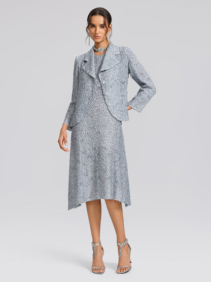 Textured Pleated Lapel Blazer Dress Set