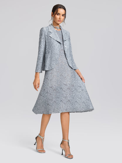 Textured Pleated Lapel Blazer Dress Set