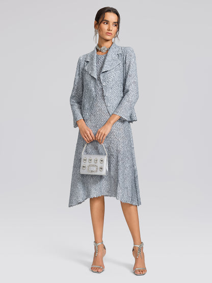 Textured Pleated Lapel Blazer Dress Set