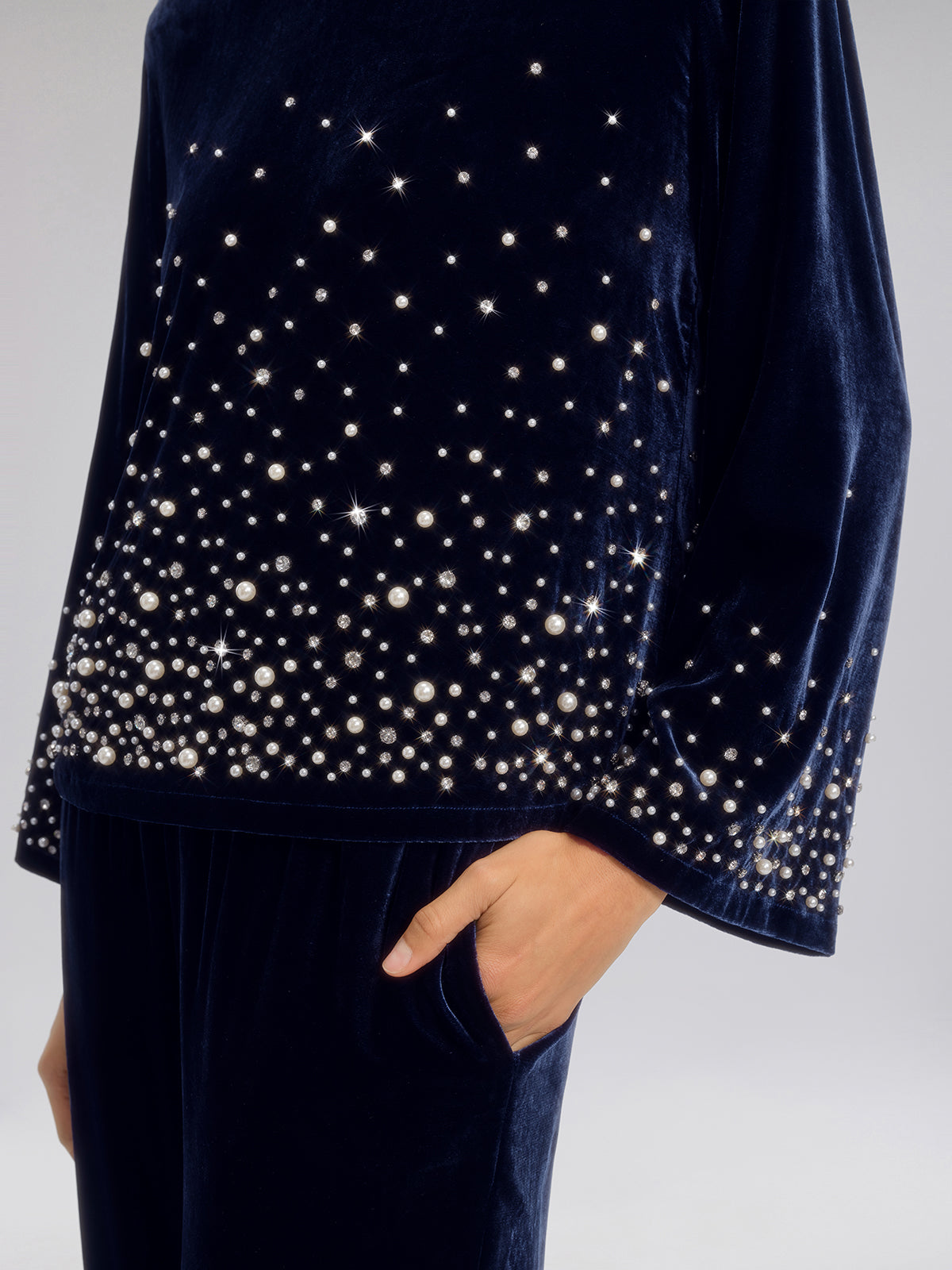 Silk Velvet Beaded Hooded Sweatshirt