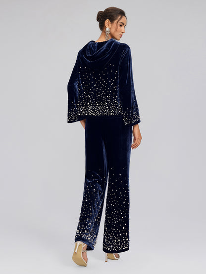 Silk Velvet Beaded Hooded Sweatshirt