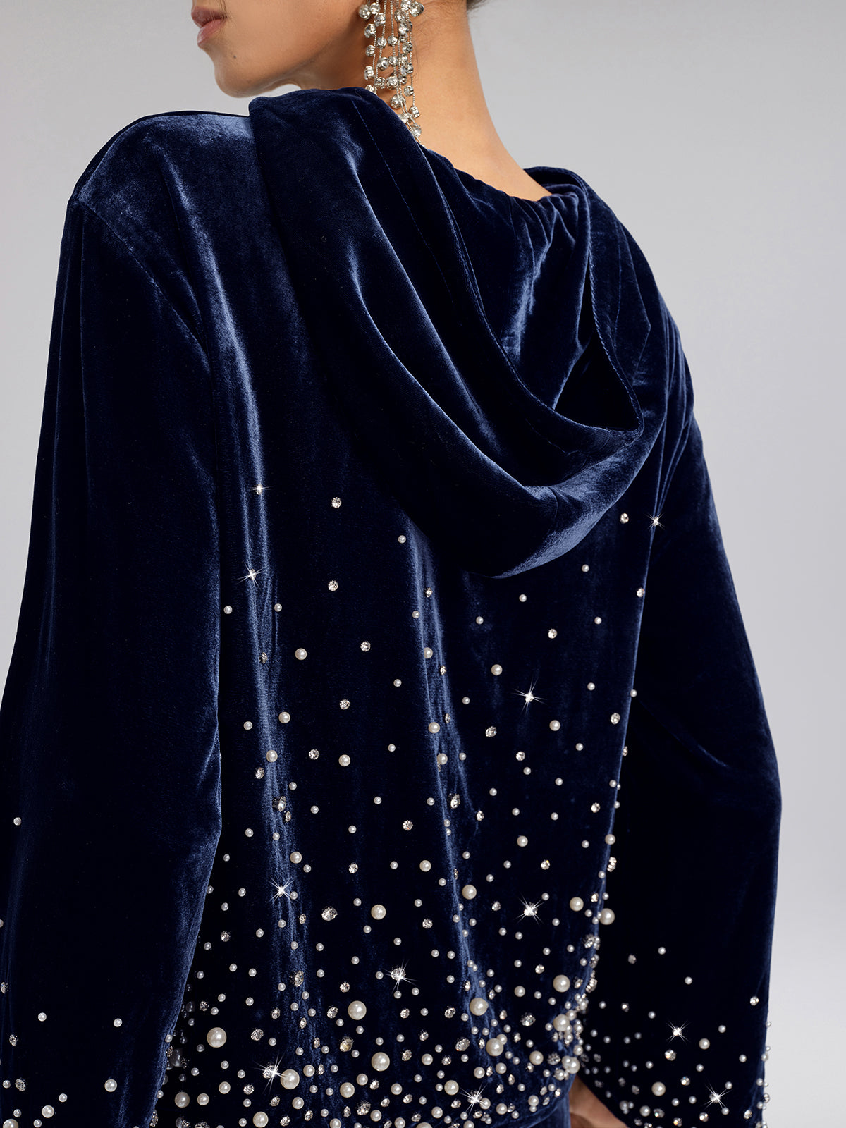 Silk Velvet Beaded Hooded Sweatshirt