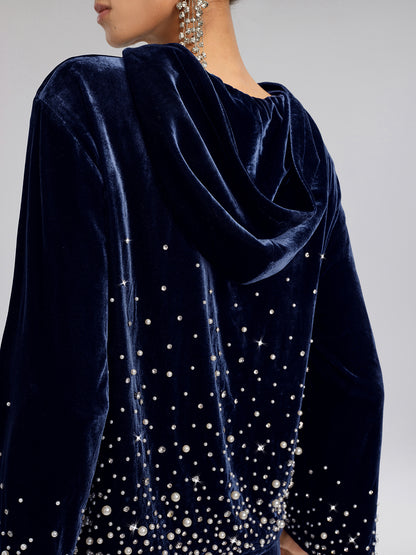 Silk Velvet Beaded Hooded Sweatshirt