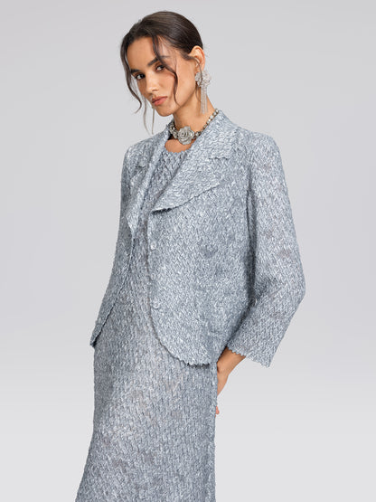 Textured Pleated Lapel Blazer Dress Set