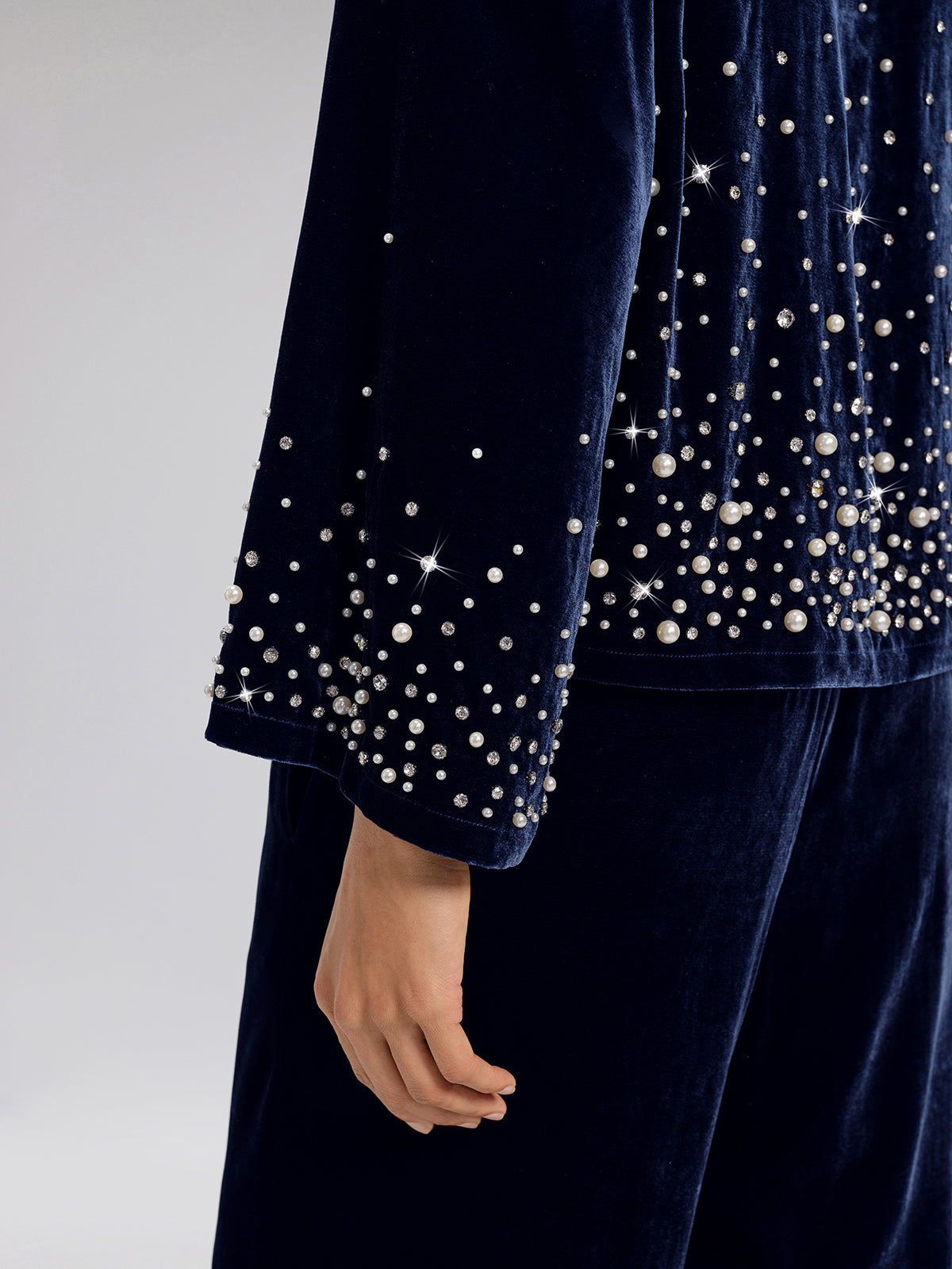 Silk Velvet Beaded Hooded Sweatshirt