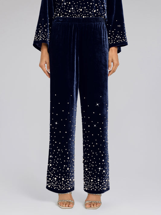 Silk Velvet Beaded Lounge Pants