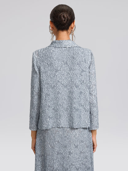 Textured Pleated Lapel Blazer Dress Set