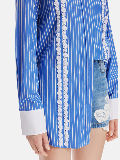 Pima Cotton Lace Trim Striped Shirt