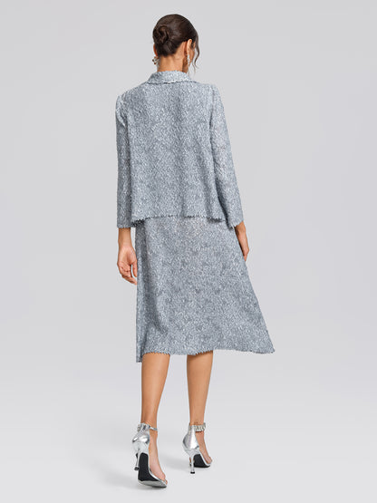 Textured Pleated Lapel Blazer Dress Set