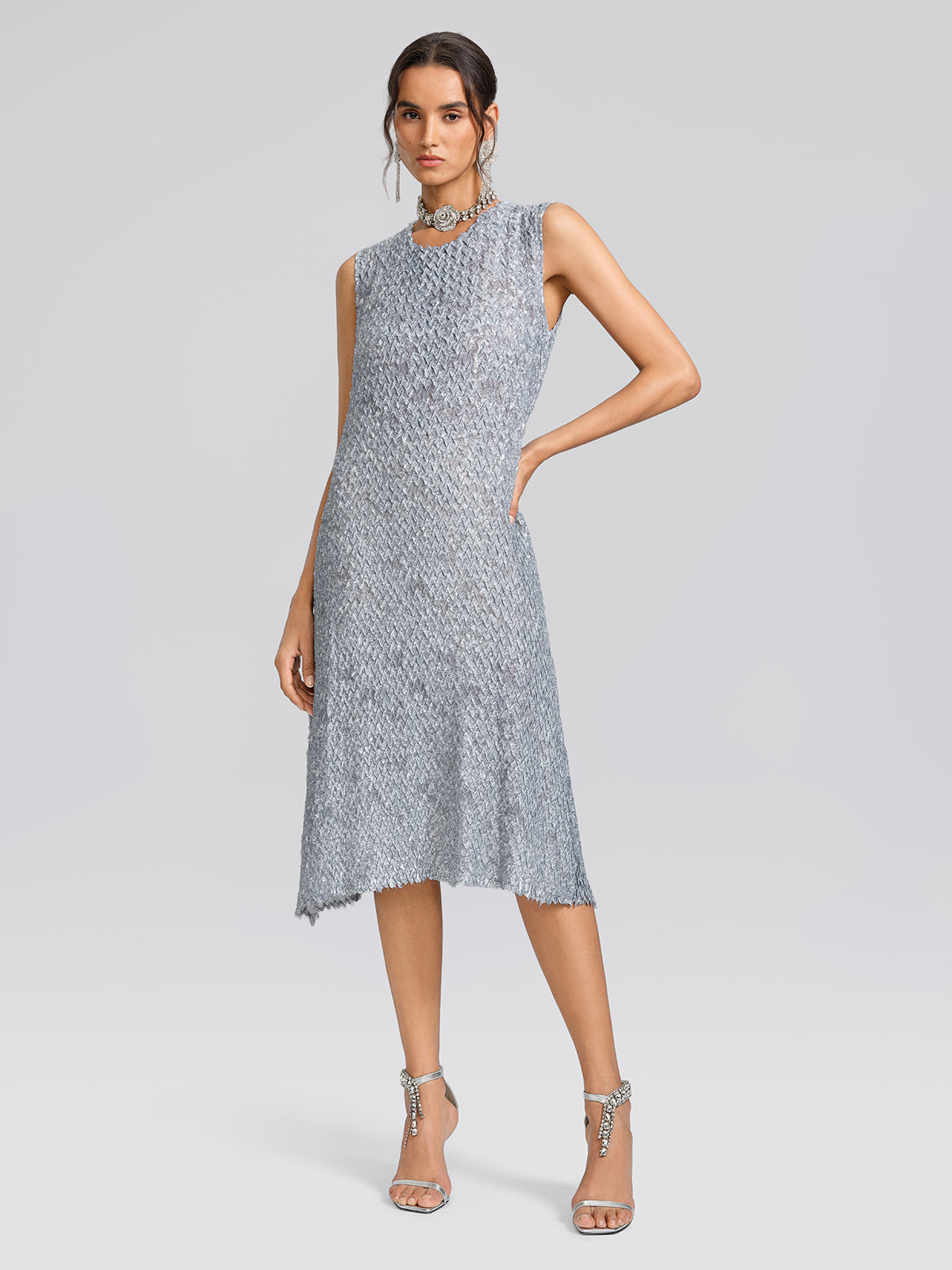 Textured Pleated Lapel Blazer Dress Set