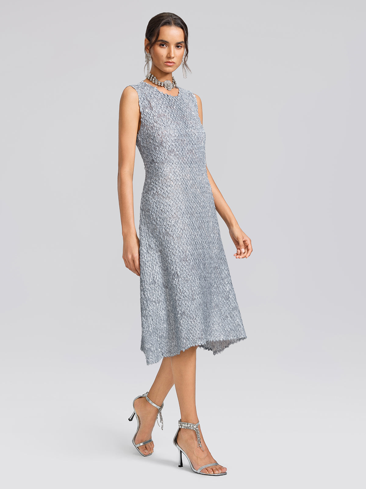 Textured Pleated Lapel Blazer Dress Set