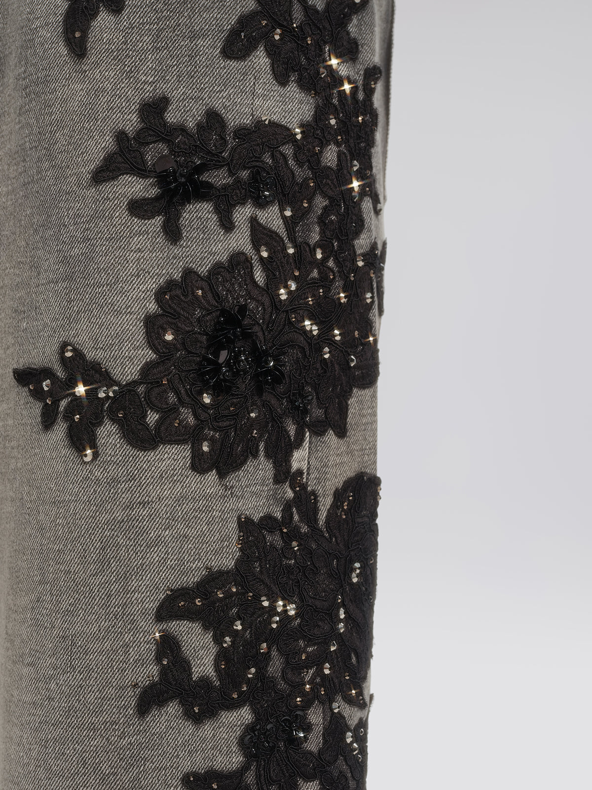 Lace Rhinestone Floral Washed Pants