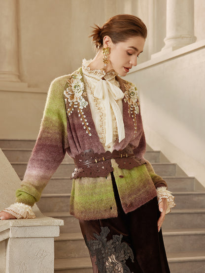 Pleated Lace-Ruffle Trim Bow-Tie Blouse