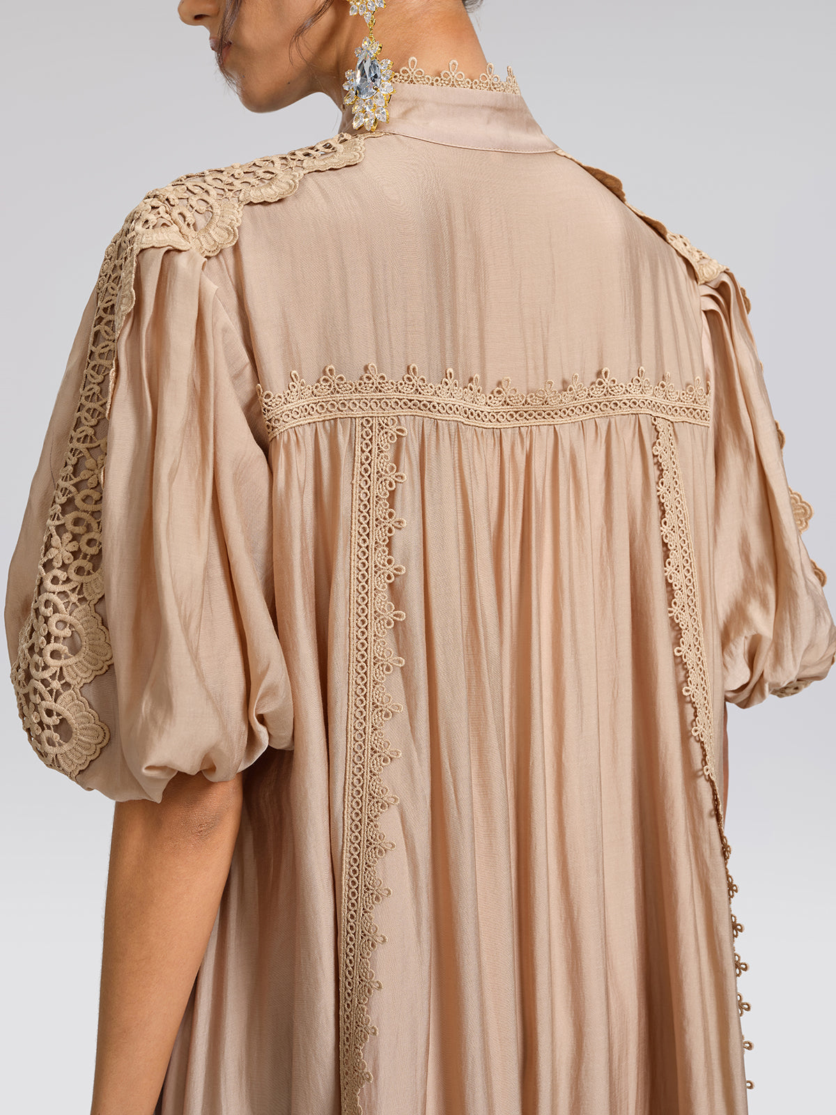 Women's Embroidered Lace Panel Mock Neck Maxi Dress – RICHRADIQS