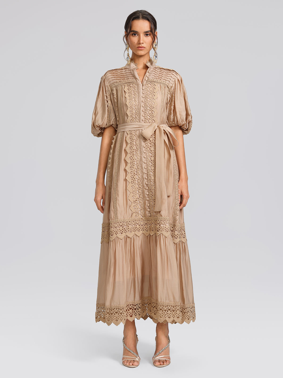 Women's Embroidered Lace Panel Mock Neck Maxi Dress – RICHRADIQS
