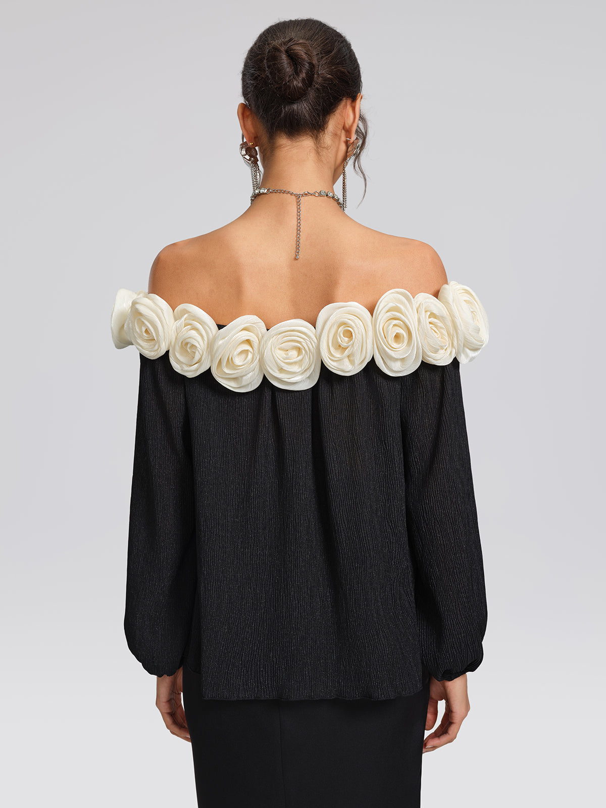Pleated Off-Shoulder Floral Blouse