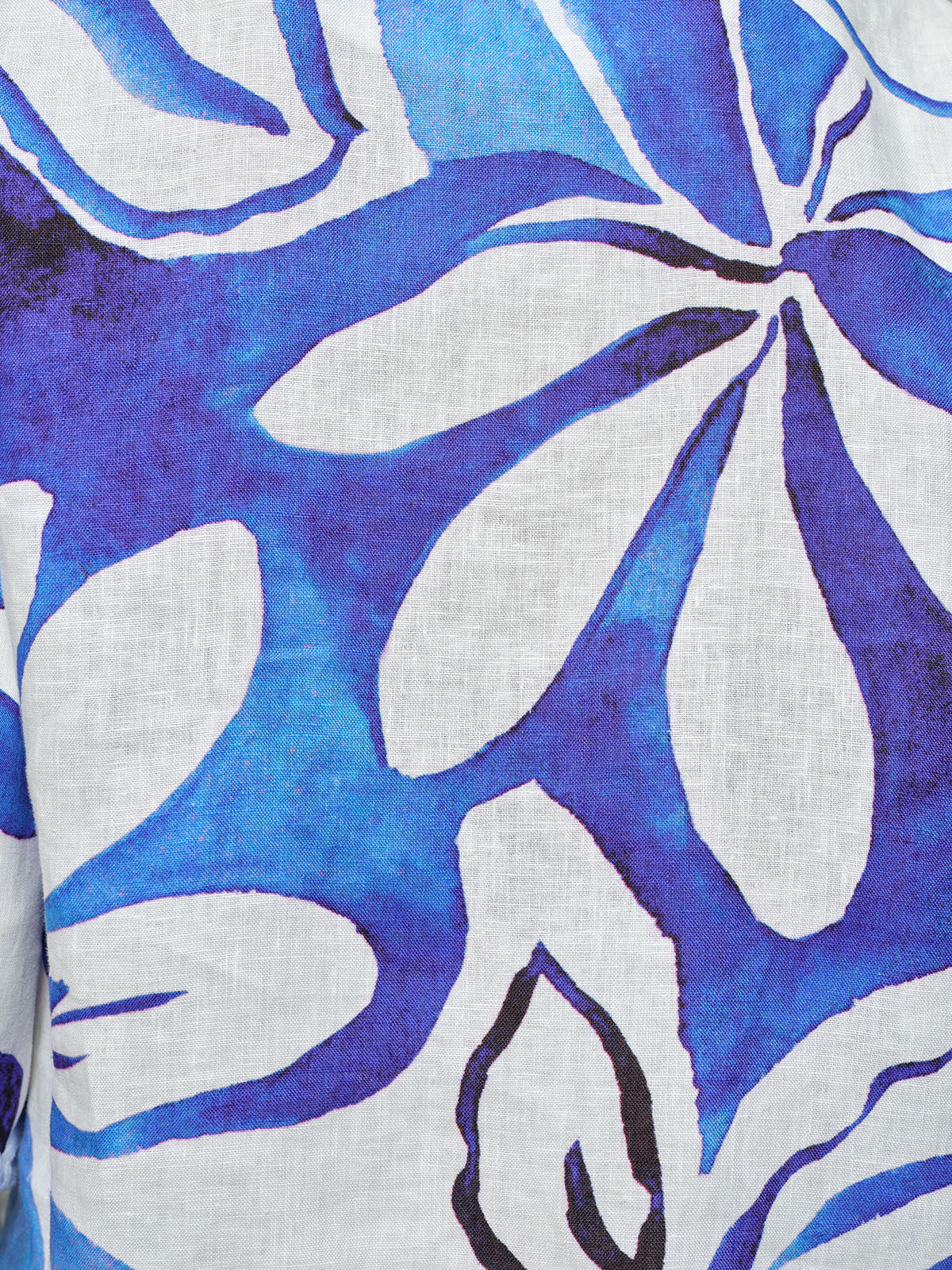 100% Linen Hand-Drawn Resort Print Embroidered Top
