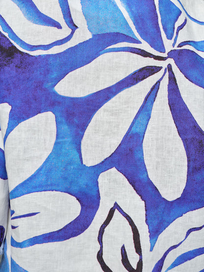 100% Linen Hand-Drawn Resort Print Embroidered Top