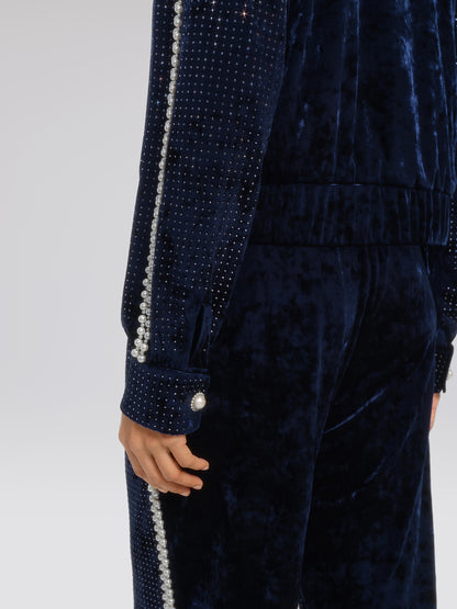 Hand-Beaded Pearl Rhinestone Velvet Jacket