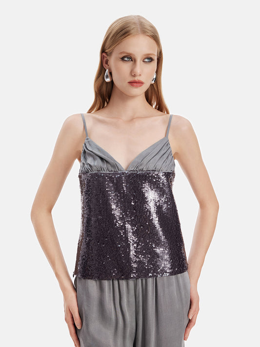 Starlit Sequin Draped Cami Top