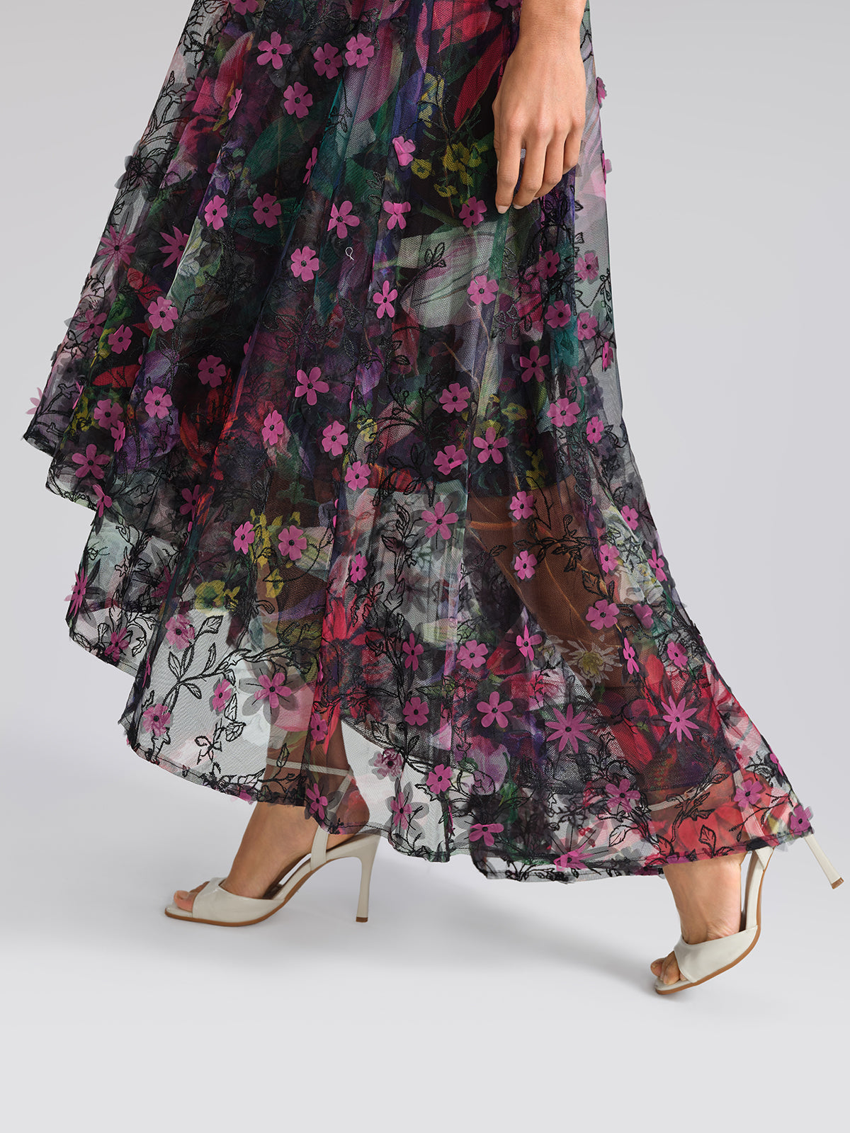 Floral Print Tulle Halter Neck Maxi Dress