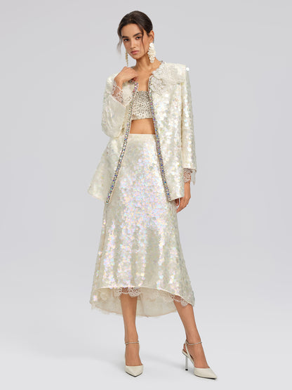 Iridescent Sequin Hand-Beaded Jacket (Detachable Flower Included)