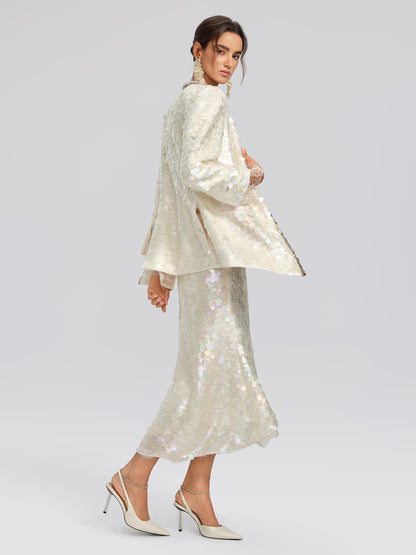 Iridescent Sequin Hand-Beaded Jacket (Detachable Flower Included)