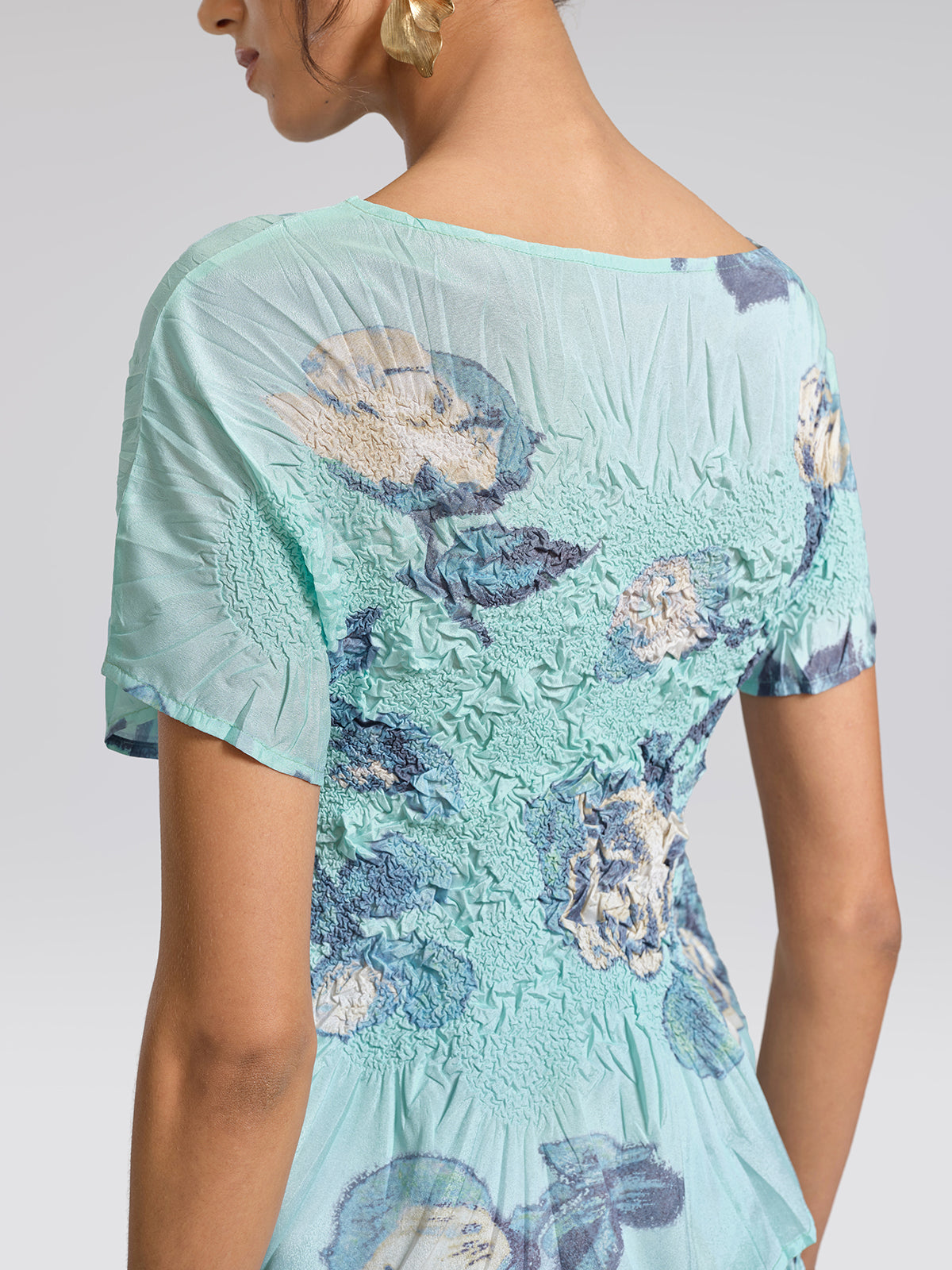 Floral Pleated Short-Sleeve Top & Skirt Set