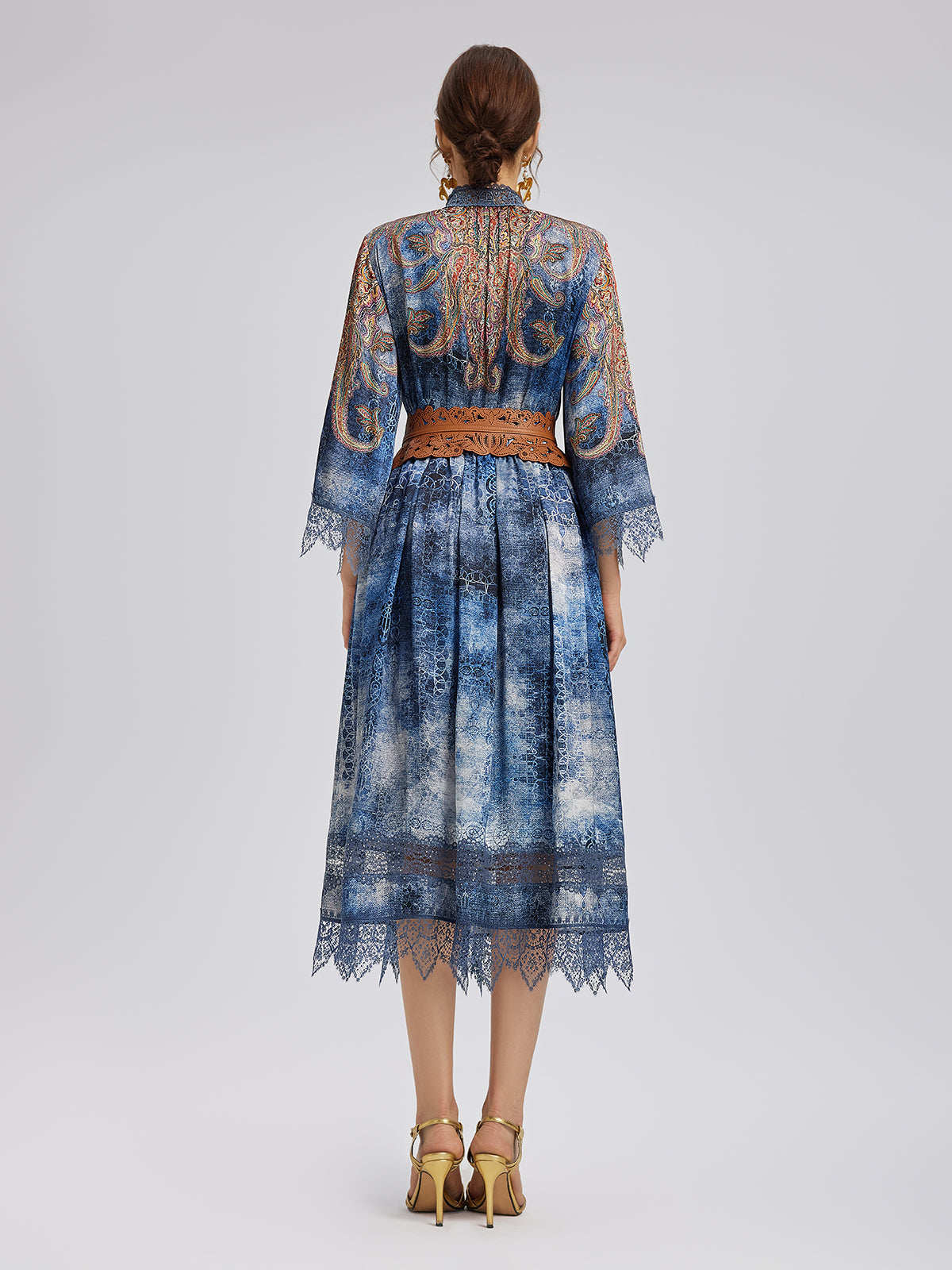 Final Sale | 100% Silk Paisley Tie-Dye Stand Collar Blouse