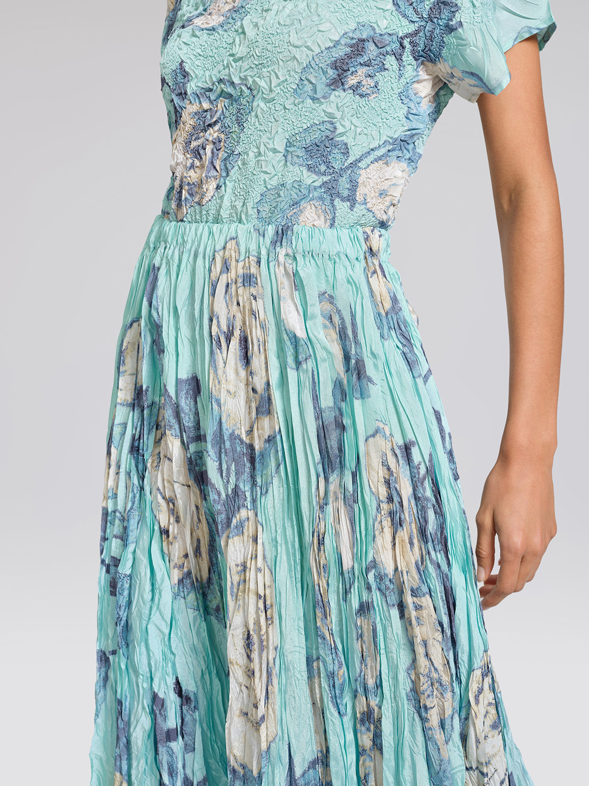 Floral Pleated Short-Sleeve Top & Skirt Set