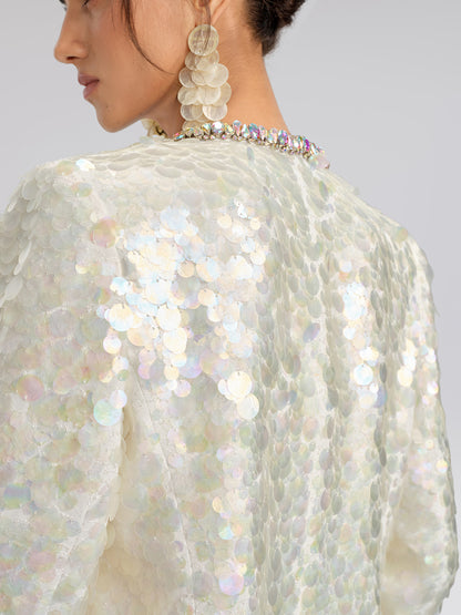 Iridescent Sequin Hand-Beaded Jacket (Detachable Flower Included)