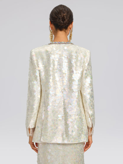 Iridescent Sequin Hand-Beaded Jacket (Detachable Flower Included)