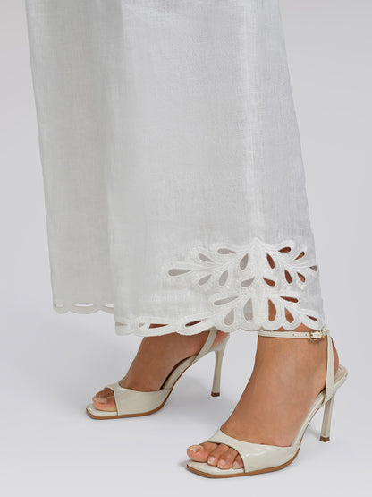 Linen Cutout Embroidered Straight-Leg Pants