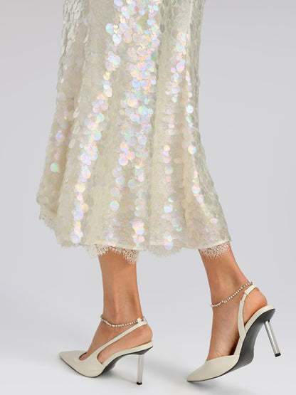 Iridescent Sequin Lace Trim Skirt
