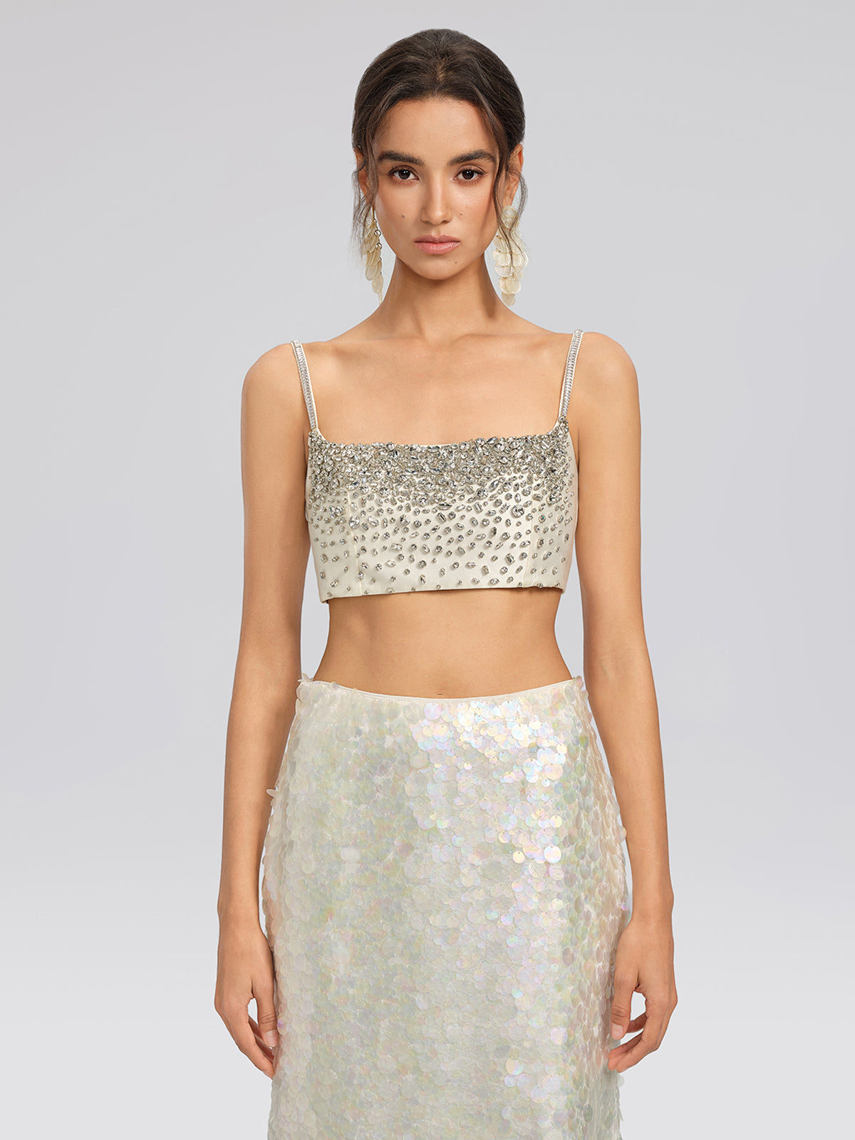 Hand-Beaded Rhinestone Bustier Top
