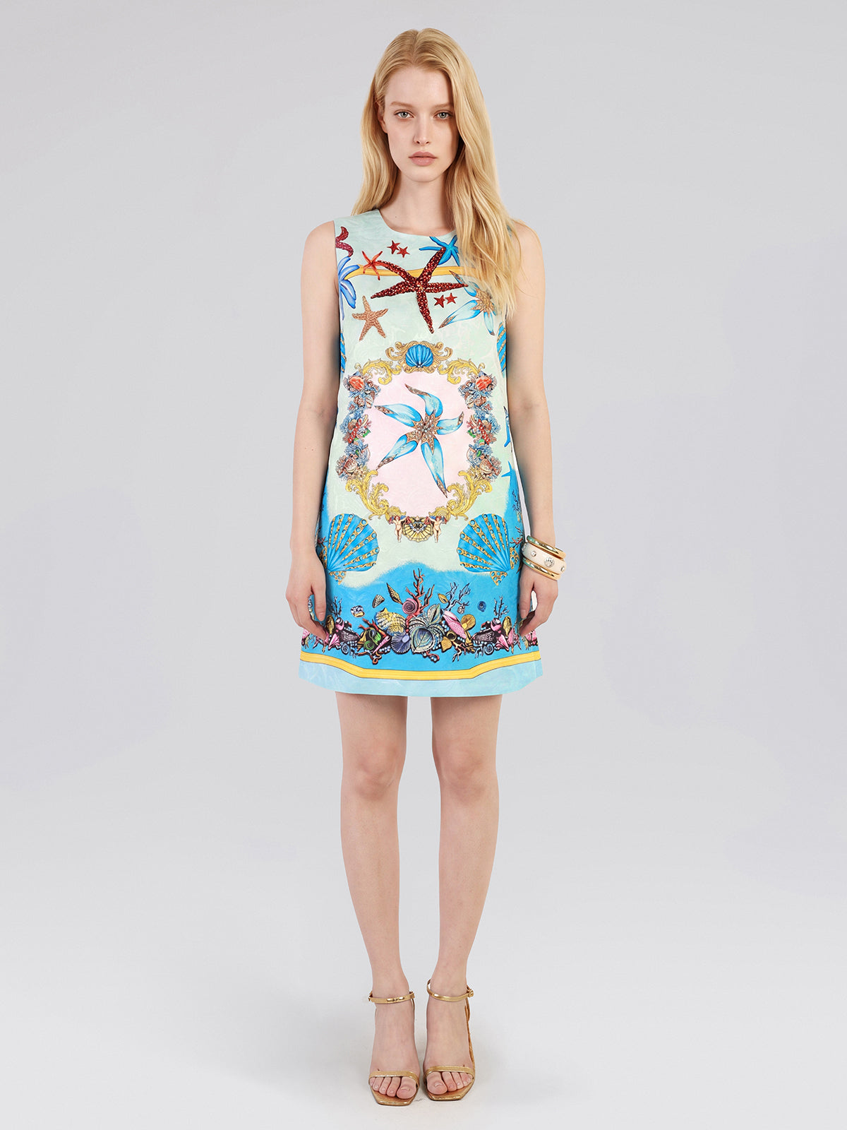 Hand Beaded Ocean Baroque Print Dress