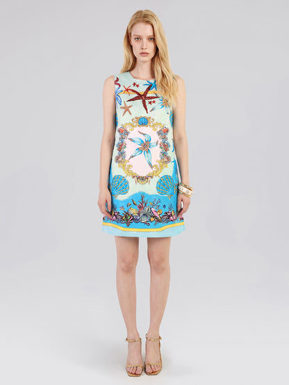 Hand Beaded Ocean Baroque Print Dress