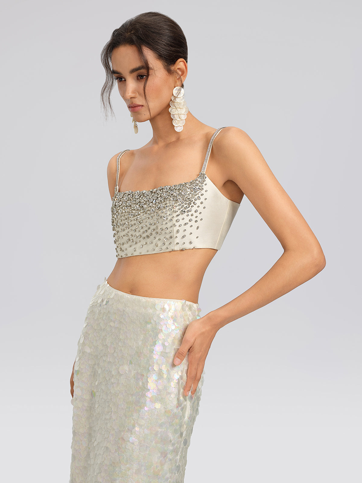 Hand-Beaded Rhinestone Bustier Top