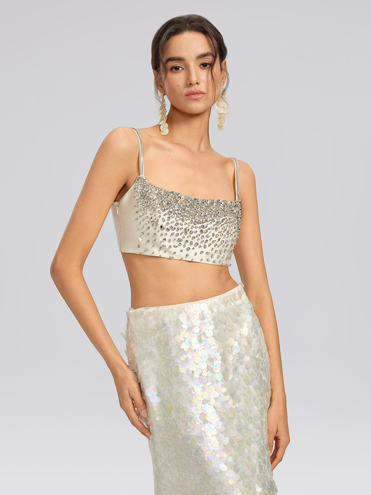 Hand-Beaded Rhinestone Bustier Top
