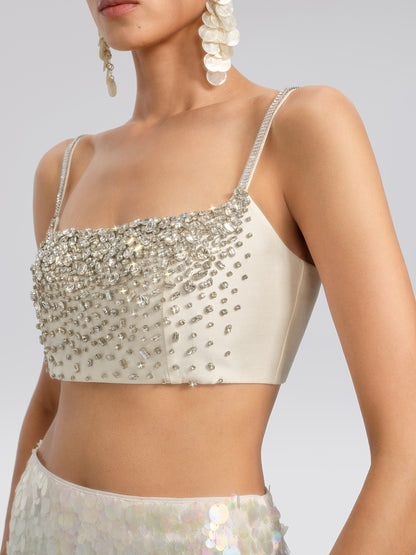 Hand-Beaded Rhinestone Bustier Top