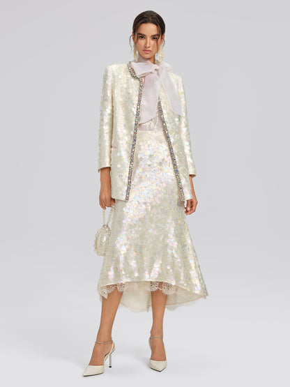 Iridescent Sequin Hand-Beaded Jacket (Detachable Flower Included)