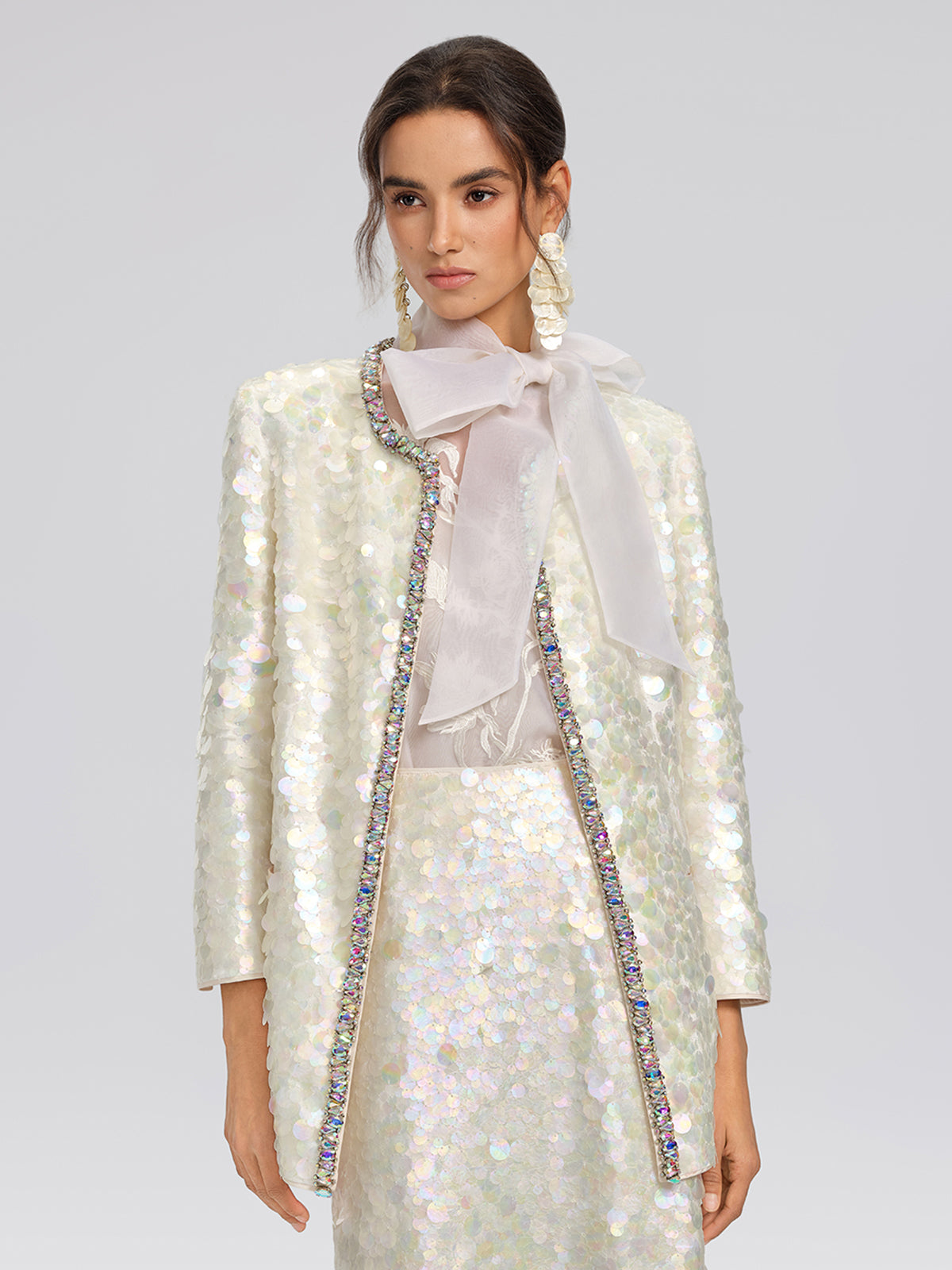 Iridescent Sequin Hand-Beaded Jacket (Detachable Flower Included)