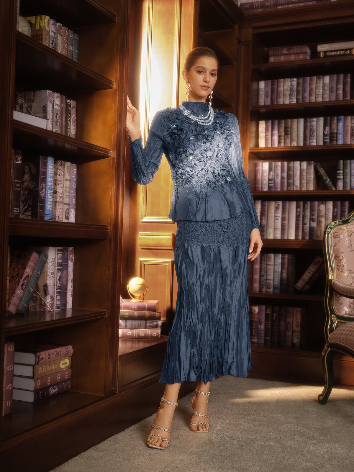 Handcrafted Pleated Texture Beaded Set