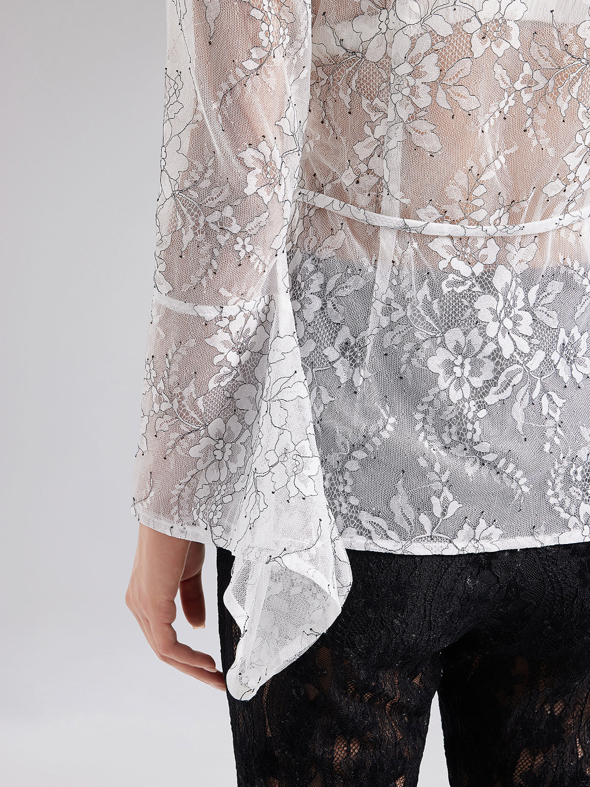 Two-Tone Lace V-neckline Shirt