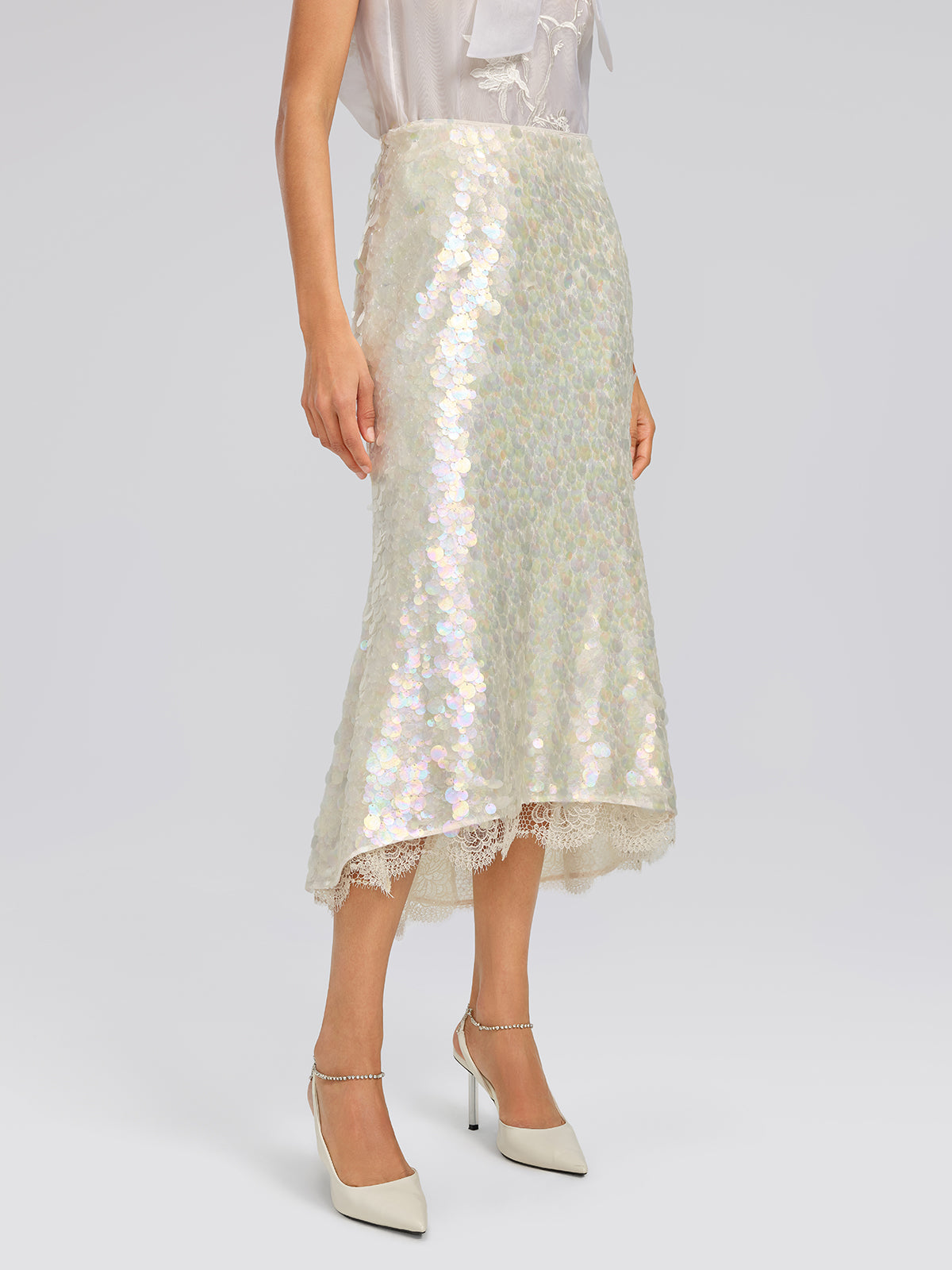 Iridescent Sequin Lace Trim Skirt