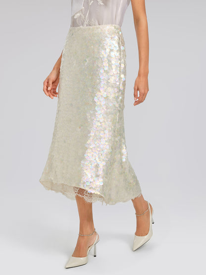 Iridescent Sequin Lace Trim Skirt