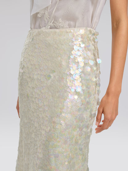 Iridescent Sequin Lace Trim Skirt