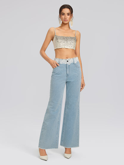 Hand-Beaded Rhinestone Bustier Top