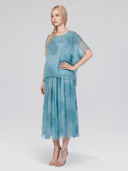 Color-Dyed Silk Floral Embroidered Set